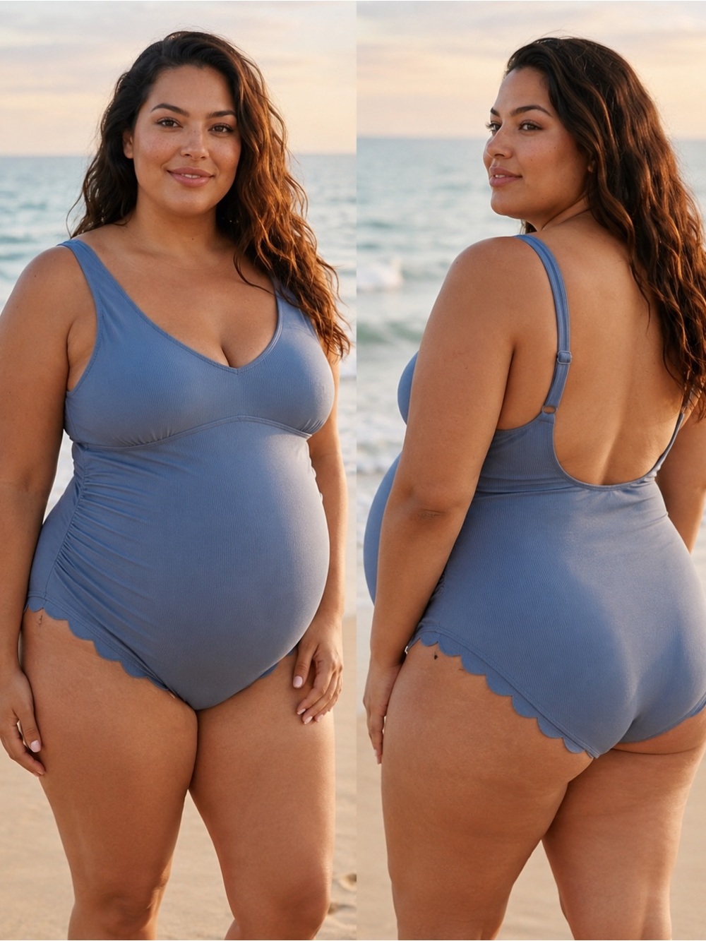 Summer Mae Scoop-Back Ribbed One-Piece Swimsuit in Dusty Blue NWT